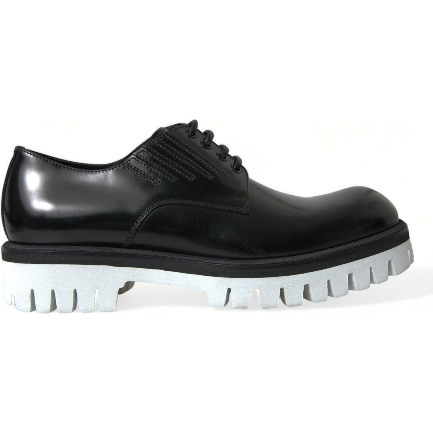 Dolce & Gabbana Black White Leather Lace Up Derby Dress Shoes MV5438-41