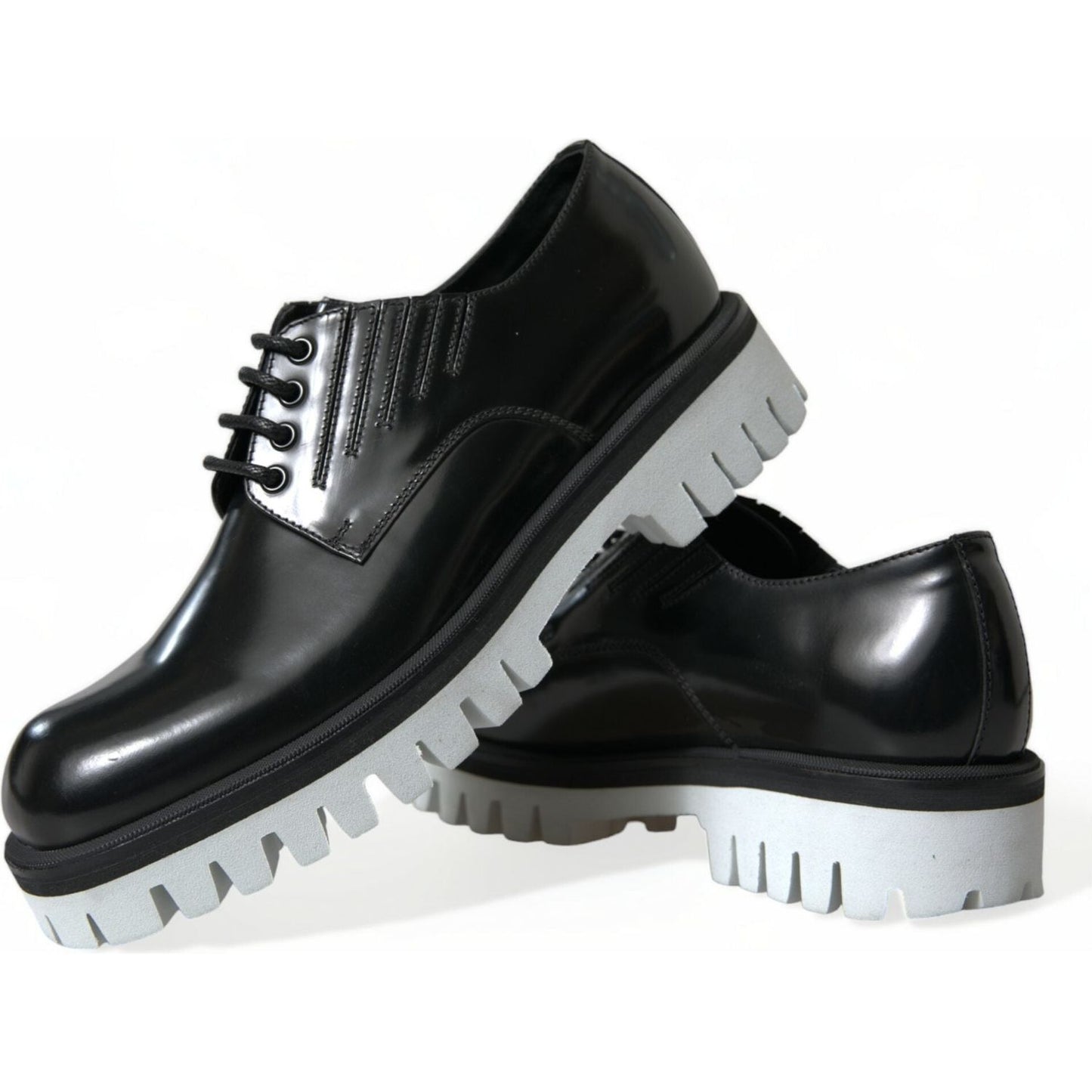 Dolce & Gabbana Black White Leather Lace Up Derby Dress Shoes MV5438-41