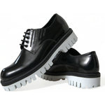 Dolce & Gabbana Black White Leather Lace Up Derby Dress Shoes MV5438-41