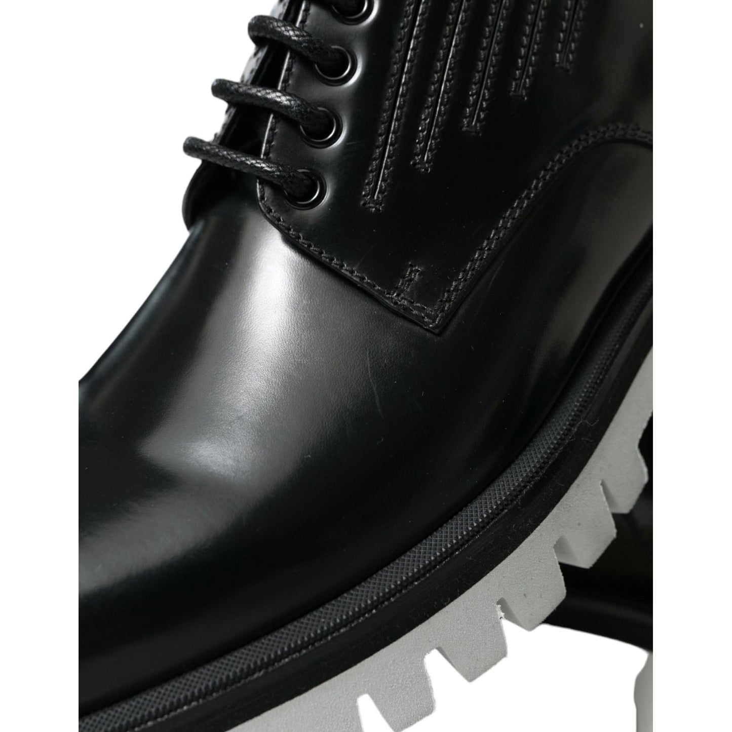 Dolce & Gabbana Black White Leather Lace Up Derby Dress Shoes MV5438-41