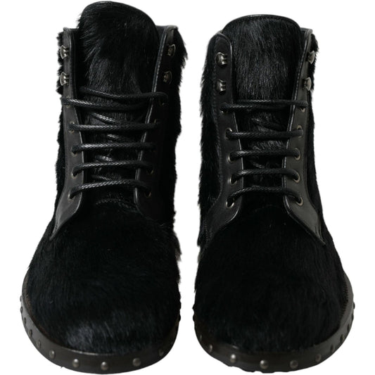 Dolce & Gabbana Black Pony Style Leather Mid Calf Boots Shoes MV5538-40