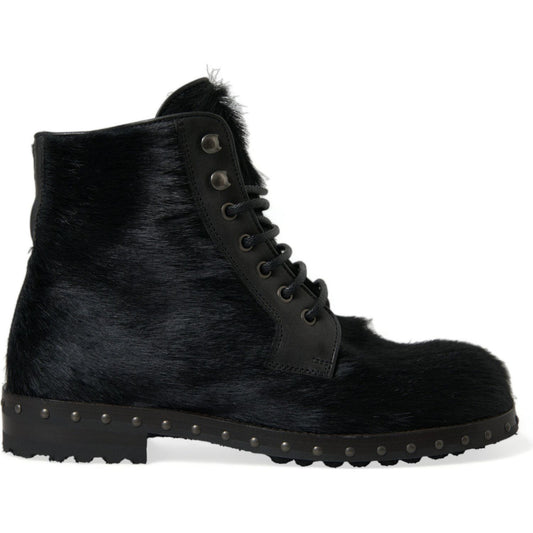 Dolce & Gabbana Black Pony Style Leather Mid Calf Boots Shoes MV5538-40
