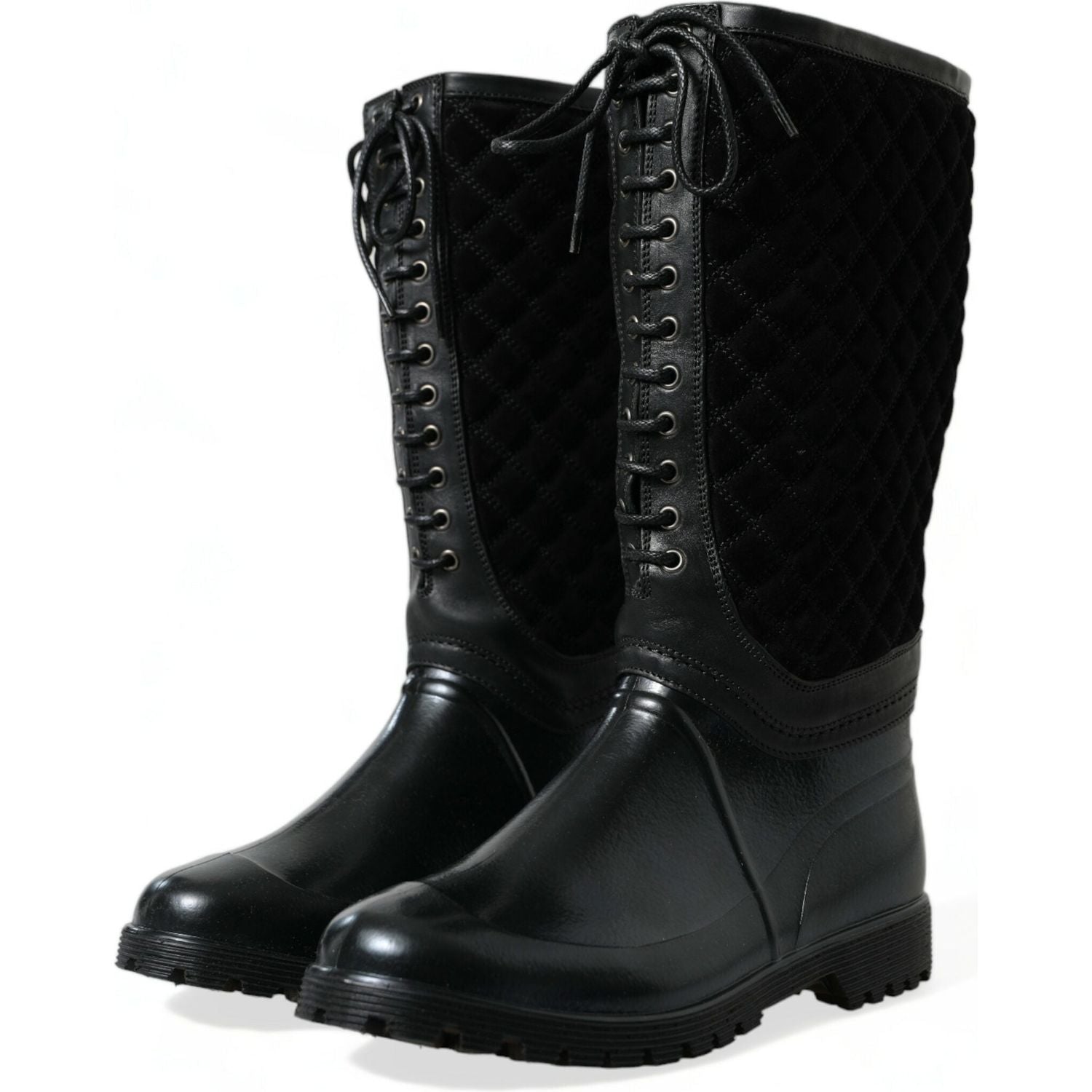 Dolce & Gabbana Black Chioggia Rubber Suede Rain Boots Shoes