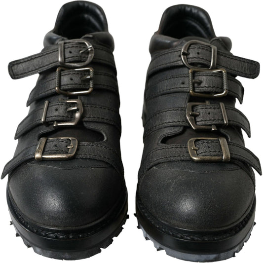 Dolce & Gabbana Black Leather Strap Men Ankle Boots Shoes MV5545-42.5