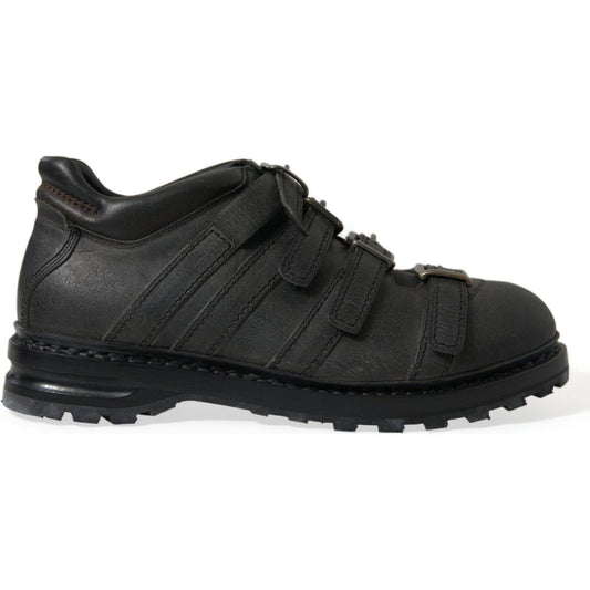 Dolce & Gabbana Black Leather Strap Men Ankle Boots Shoes MV5545-42.5