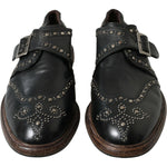 Dolce & Gabbana Black Leather Monk Strap Studded Dress Shoes MV5569-44