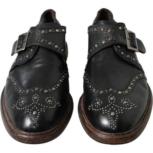 Dolce & Gabbana Black Leather Monk Strap Studded Dress Shoes MV5569-44
