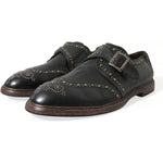Dolce & Gabbana Black Leather Monk Strap Studded Dress Shoes MV5569-44