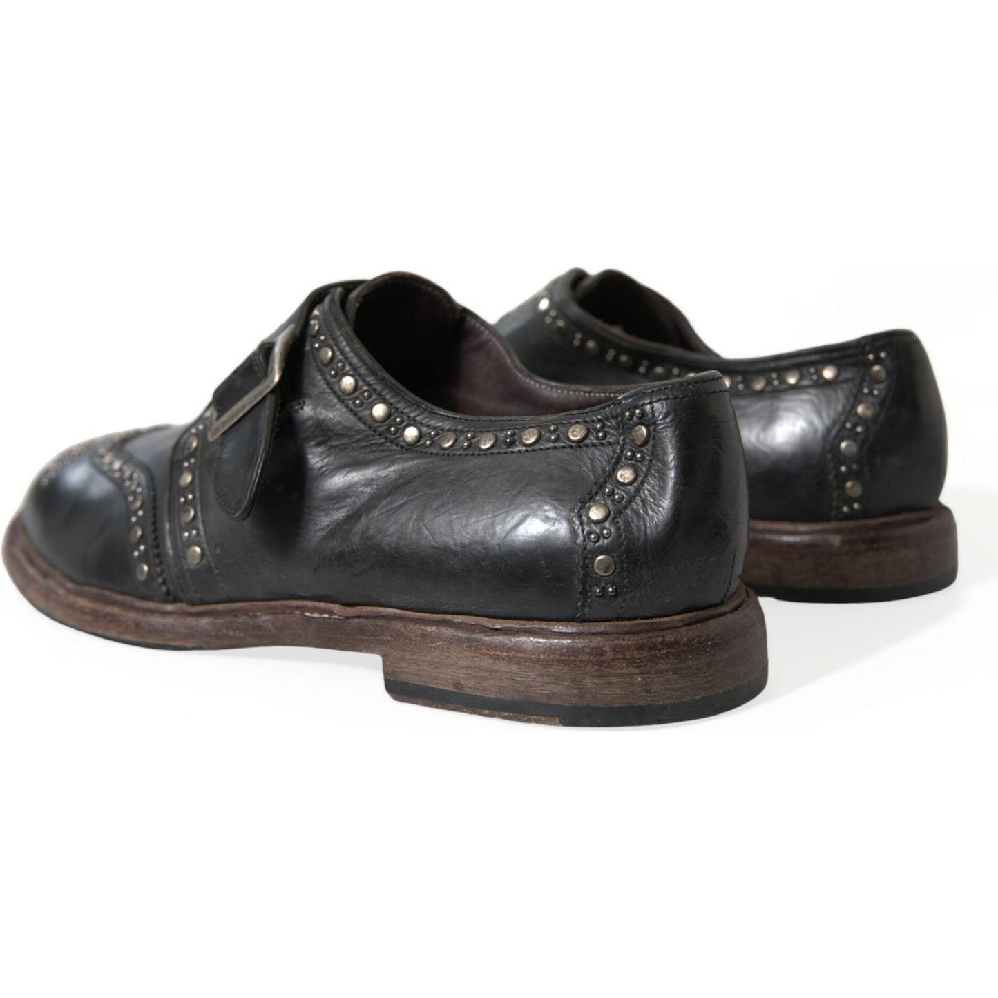 Dolce & Gabbana Black Leather Monk Strap Studded Dress Shoes MV5569-44