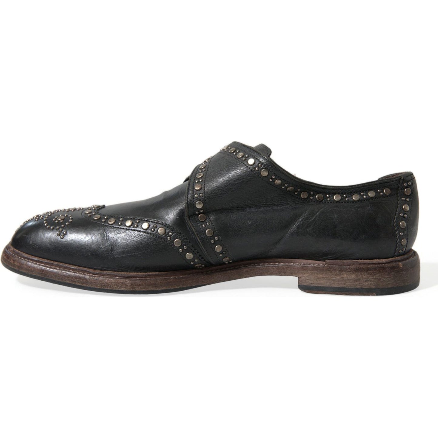Dolce & Gabbana Black Leather Monk Strap Studded Dress Shoes MV5569-44