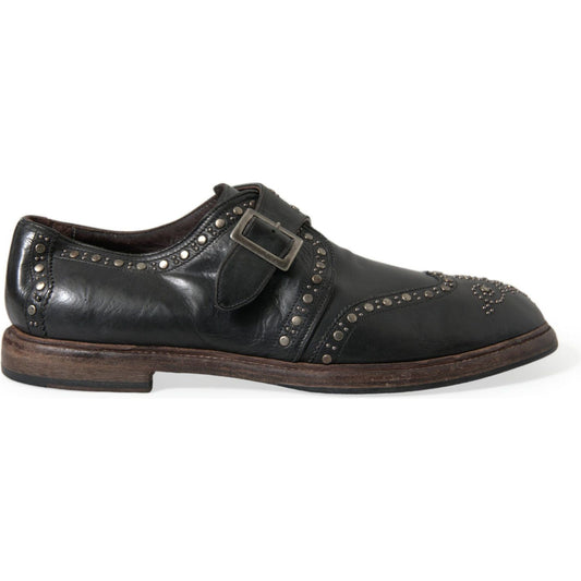 Dolce & Gabbana Black Leather Monk Strap Studded Dress Shoes MV5569-44