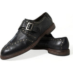 Dolce & Gabbana Black Leather Monk Strap Studded Dress Shoes MV5569-44