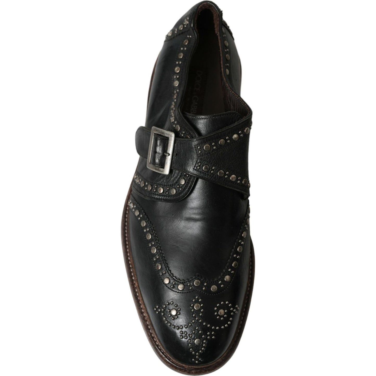 Dolce & Gabbana Black Leather Monk Strap Studded Dress Shoes MV5569-44