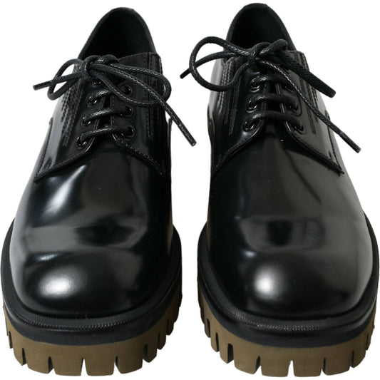 Dolce & Gabbana Black Leather Lace Up Derby Men Dress Shoes MV5575-39.5