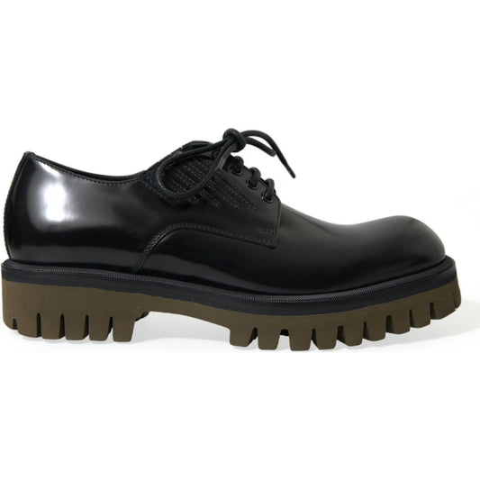Dolce & Gabbana Black Leather Lace Up Derby Men Dress Shoes MV5575-39.5