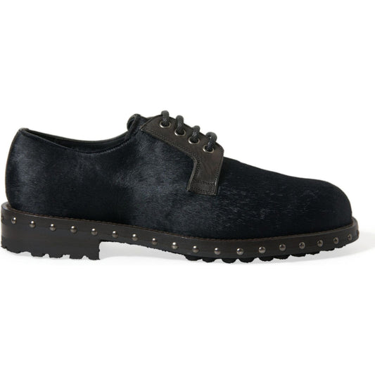 Dolce & Gabbana Black Stable Fur Derby SAN PIETRO Dress Shoes MV5533-42