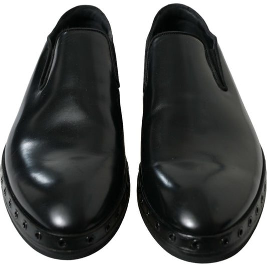 Dolce & Gabbana Black Leather Studded Loafers Dress Shoes MV5541-44
