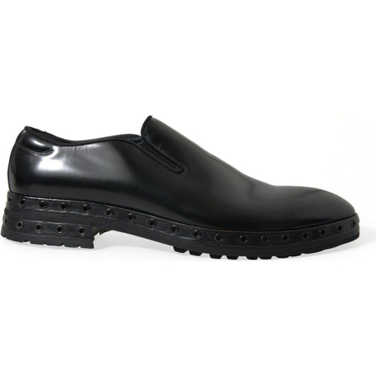 Dolce & Gabbana Black Leather Studded Loafers Dress Shoes MV5541-44