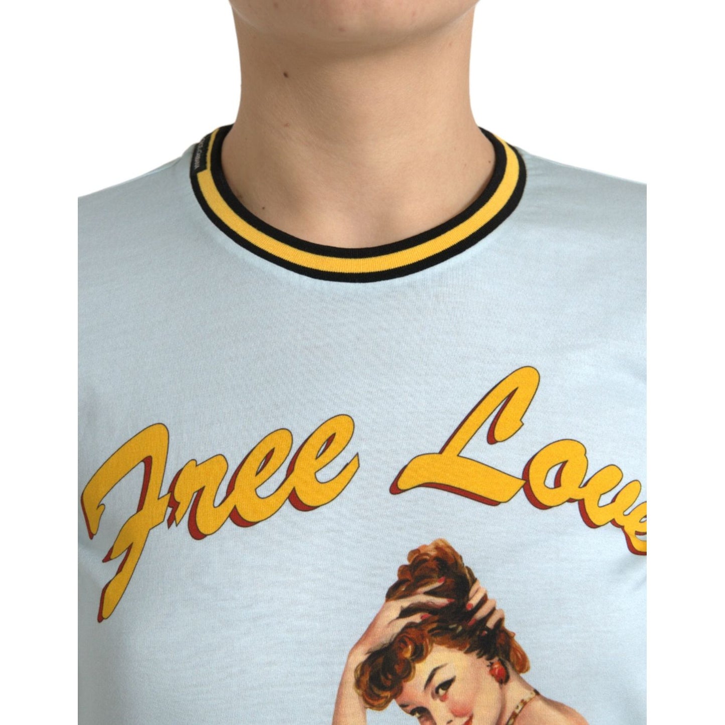 Dolce & Gabbana Light Blue Cotton Free Love Crew Neck T-shirt TSH84340-36