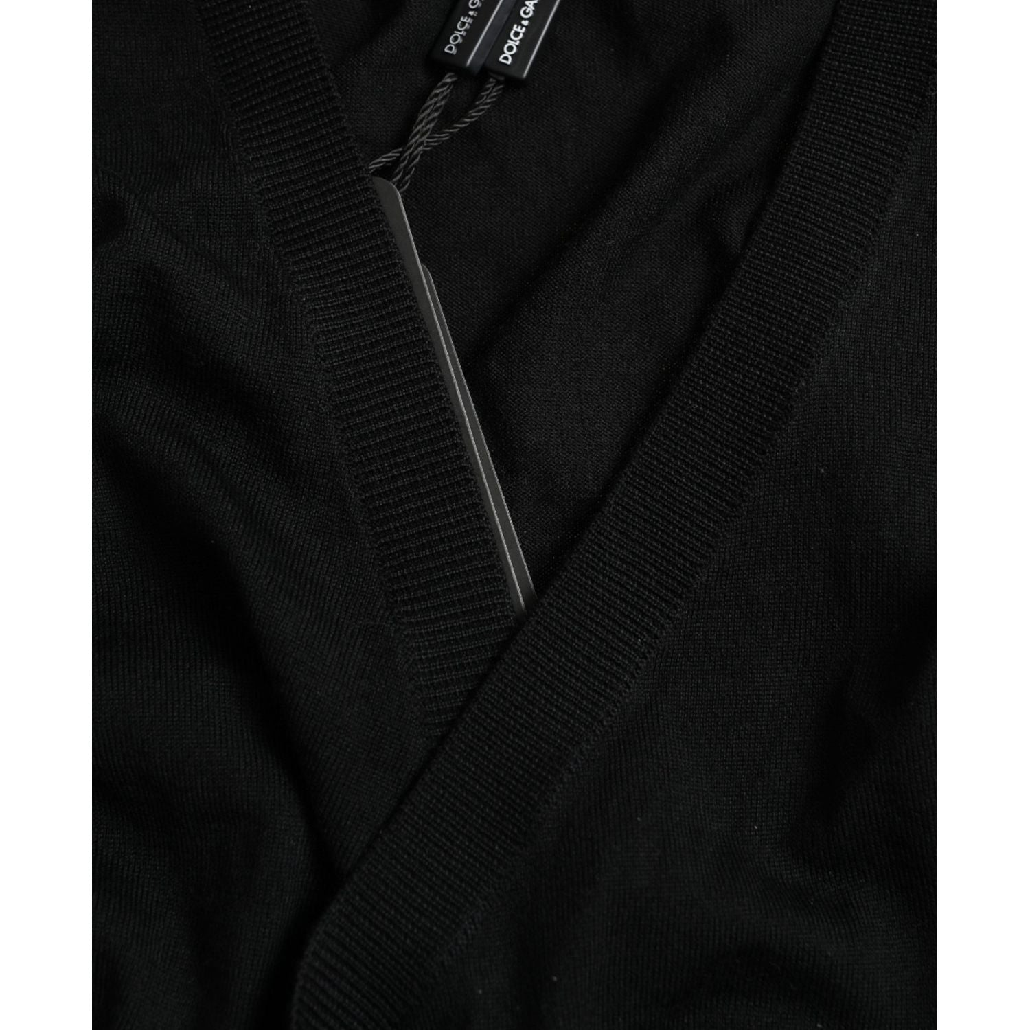 Dolce & Gabbana Black Wool V-neck Crossed Cardigan Sweater