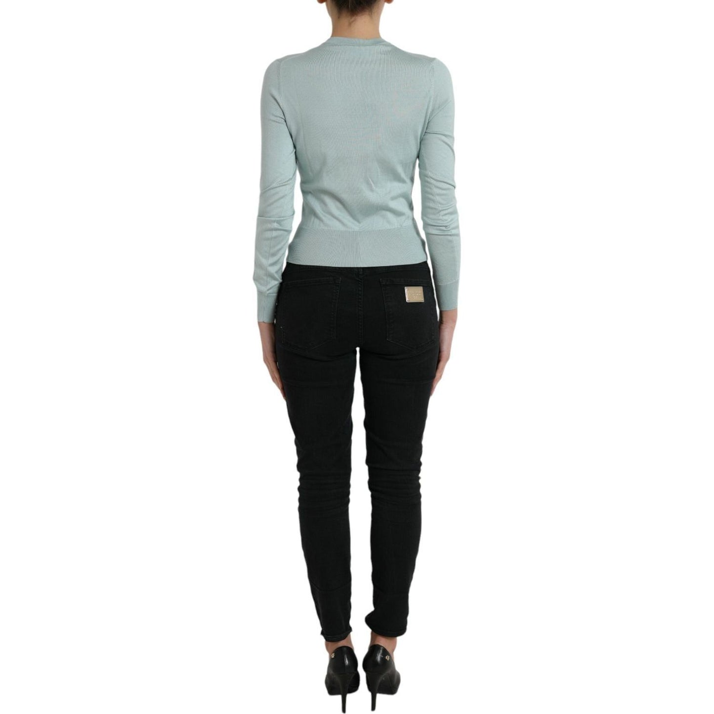 Dolce & Gabbana Light Blue Silk Crew Neck Cardigan Sweater TSH84538-44