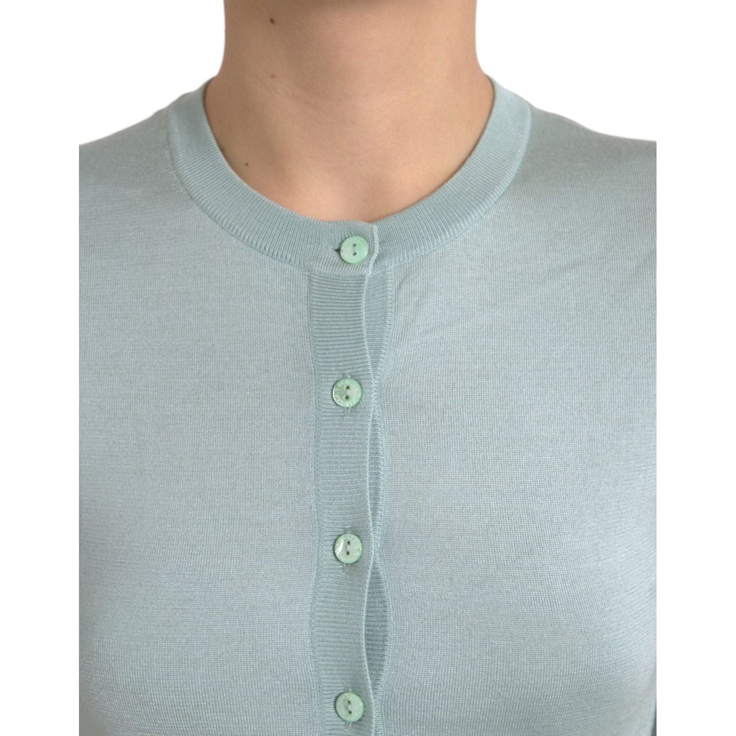 Dolce & Gabbana Light Blue Silk Crew Neck Cardigan Sweater TSH84538-44