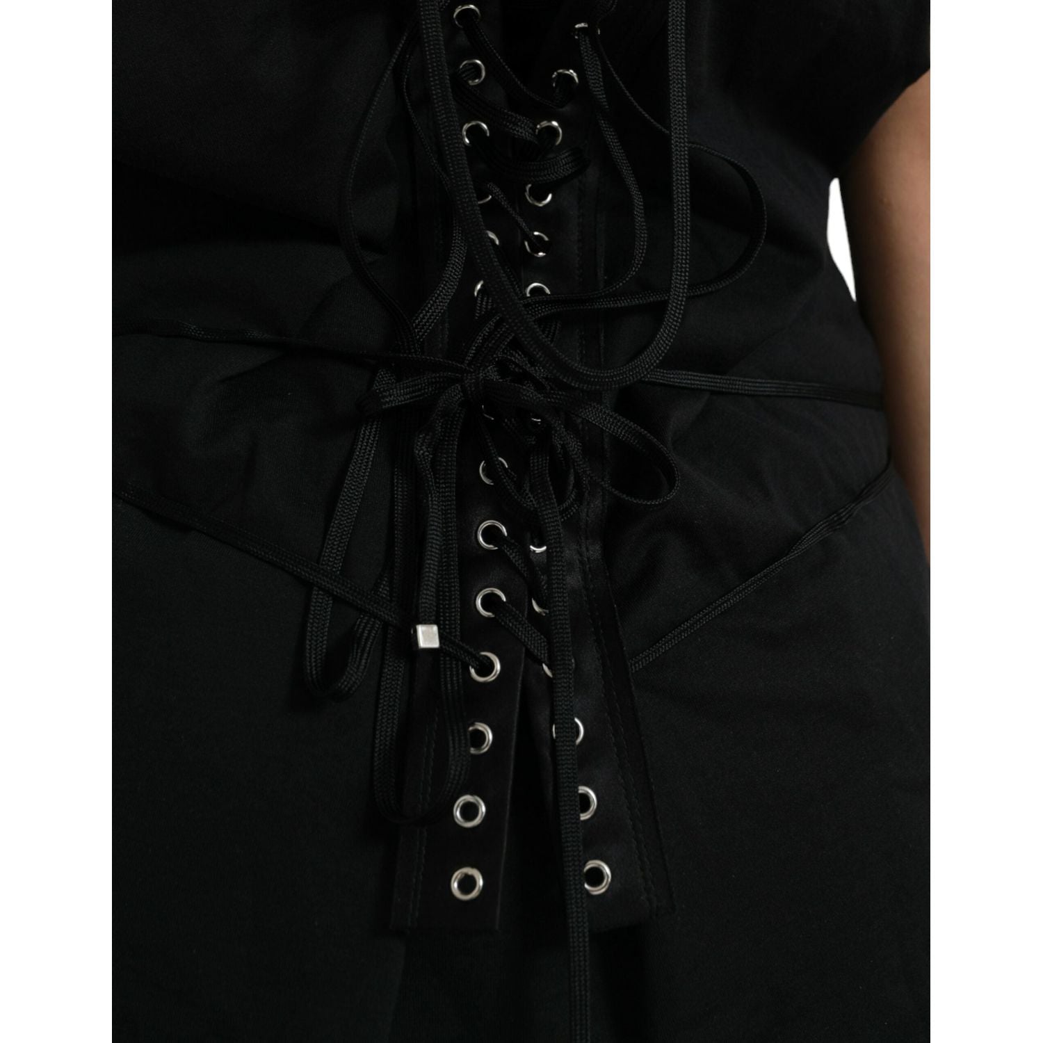 Dolce & Gabbana Black Cotton Lace Up Logo Round Neck Tank Top