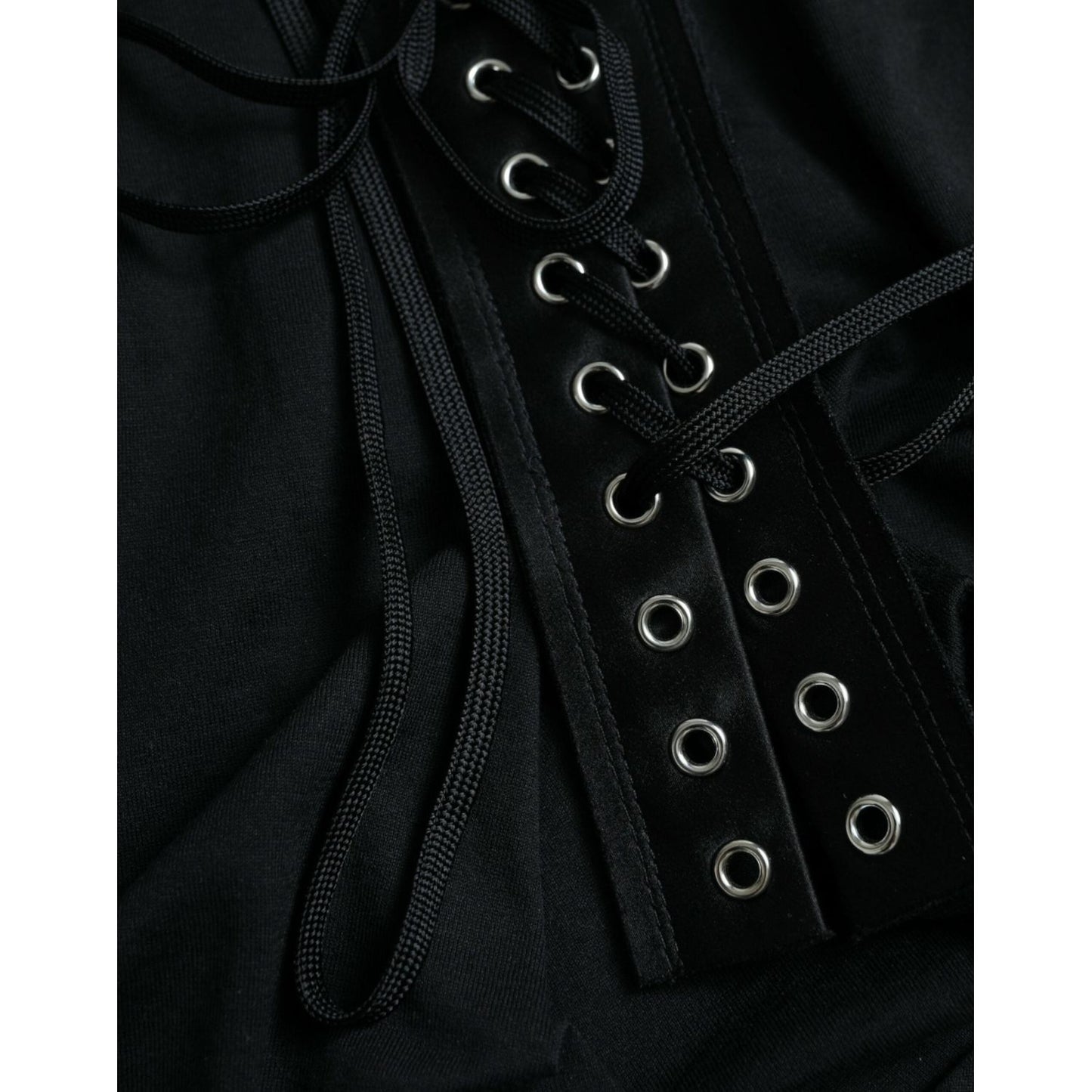 Dolce & Gabbana Black Cotton Lace Up Logo Round Neck Tank Top TSH84683-42