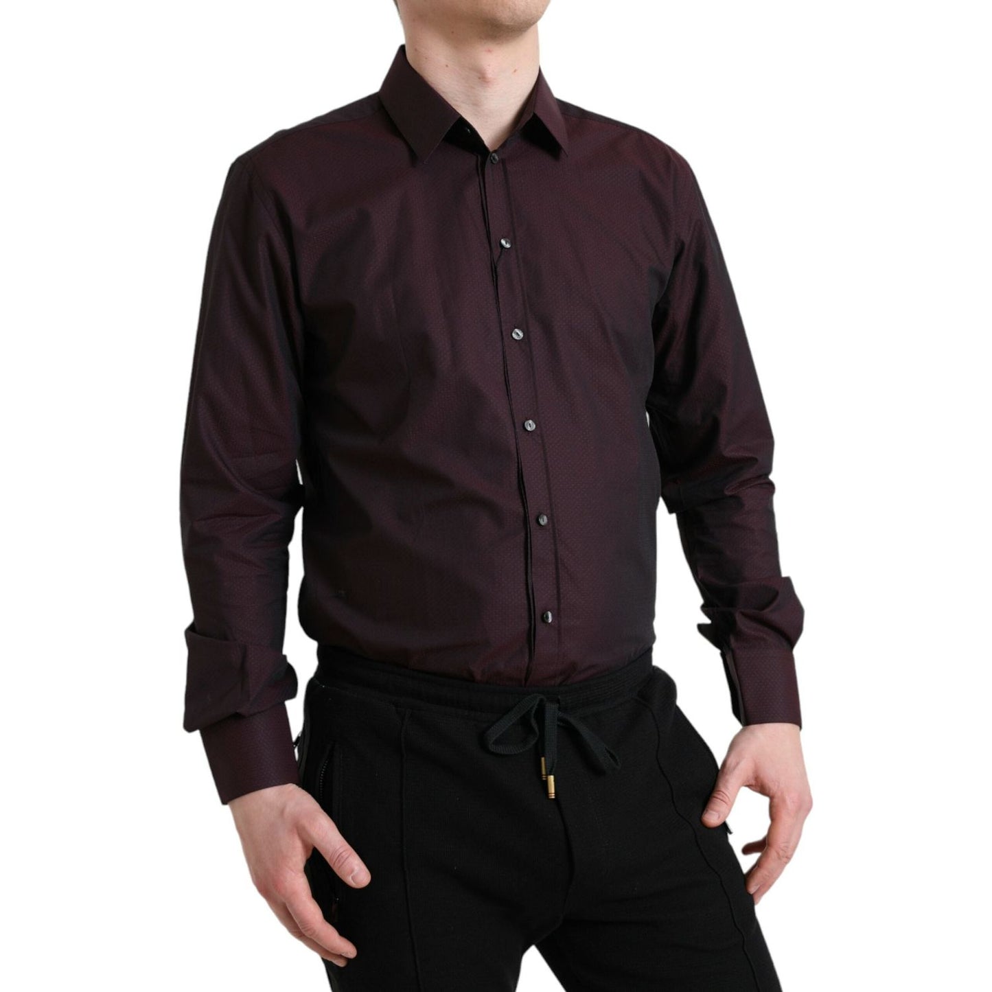 Dolce & Gabbana Maroon Jacquard Formal Dress MARTINI Shirt TSH84549-42