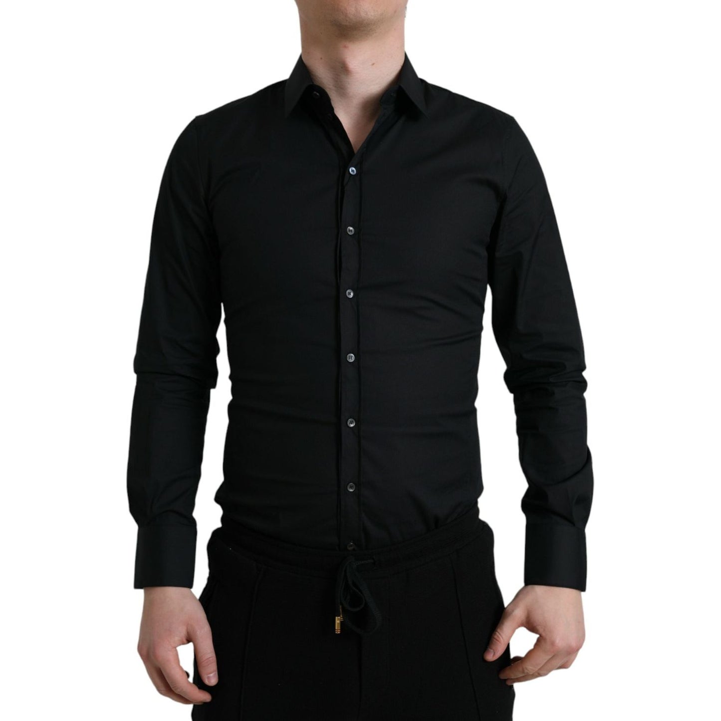 Dolce & Gabbana Black Cotton Stretch Slim Formal Dress Shirt TSH84688-38