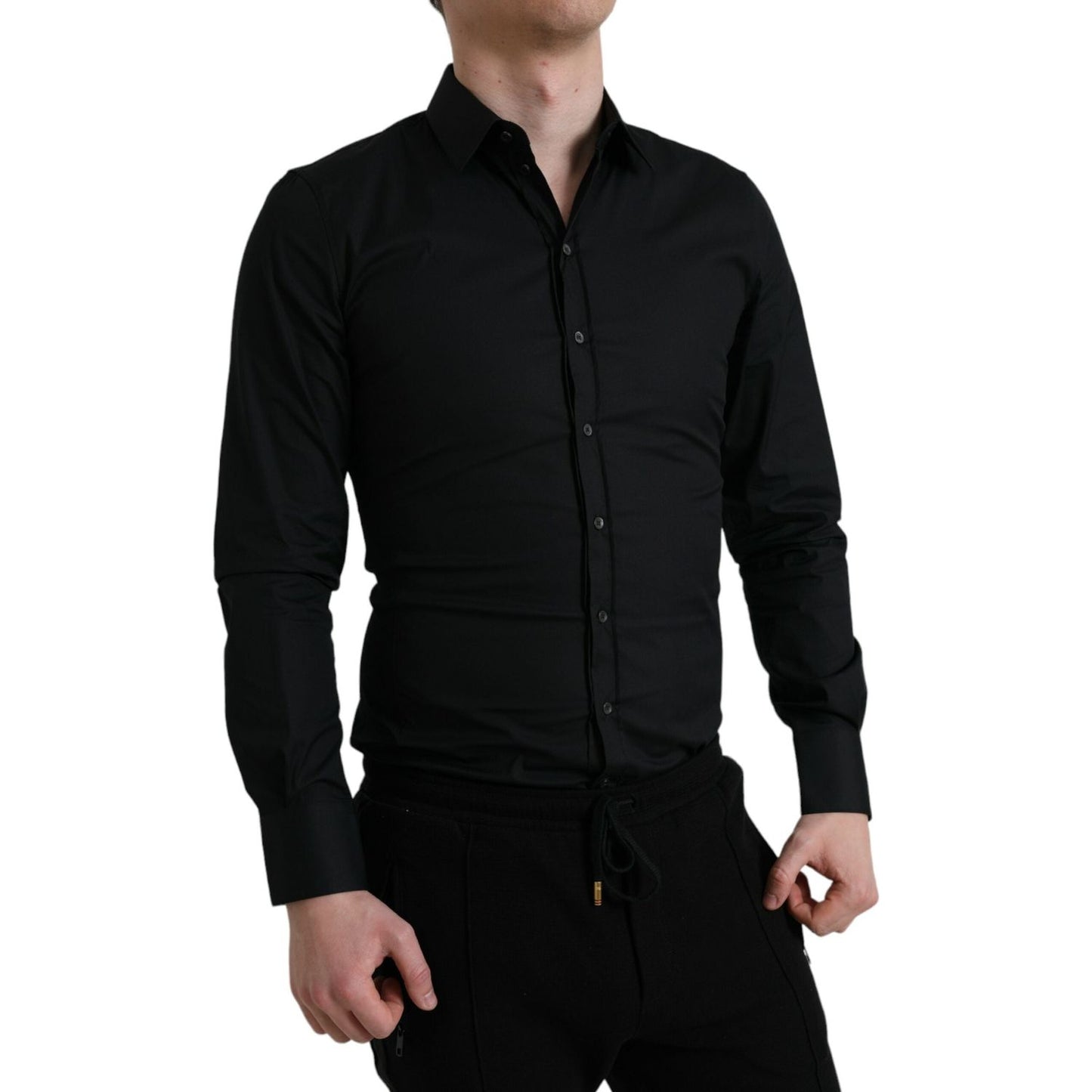 Dolce & Gabbana Black Cotton Stretch Slim Formal Dress Shirt TSH84688-38