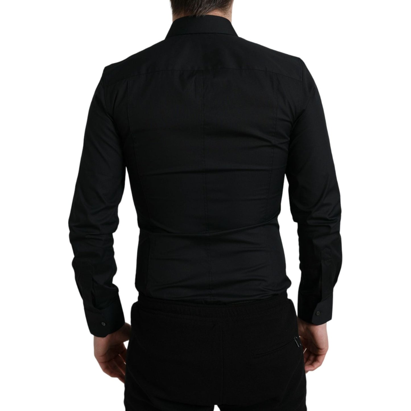 Dolce & Gabbana Black Cotton Stretch Slim Formal Dress Shirt TSH84688-38