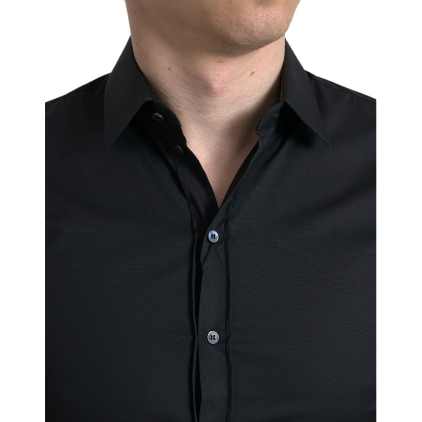 Dolce & Gabbana Black Cotton Stretch Slim Formal Dress Shirt TSH84688-38