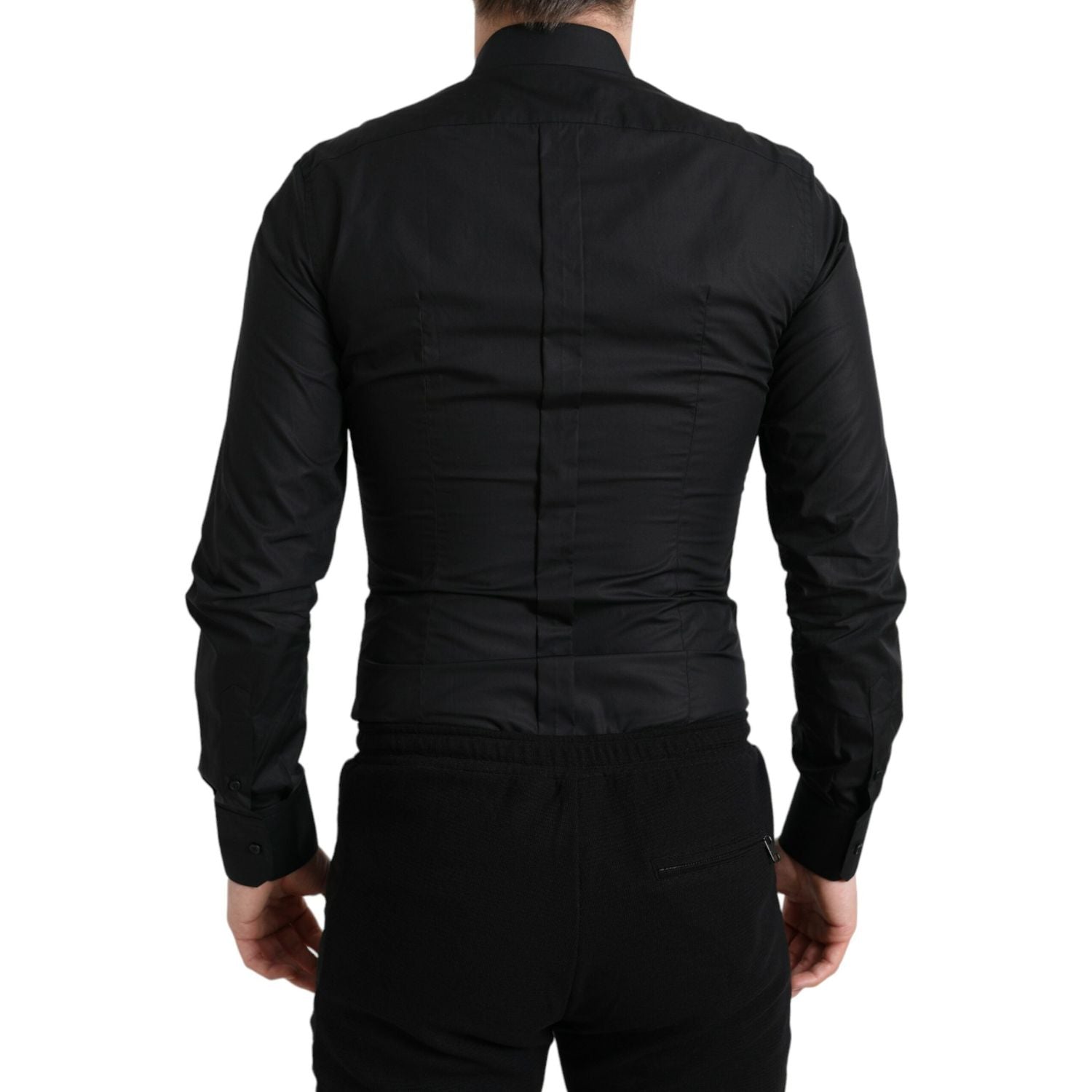 Dolce & Gabbana Black Cotton Logo Formal GOLD Dress Shirt