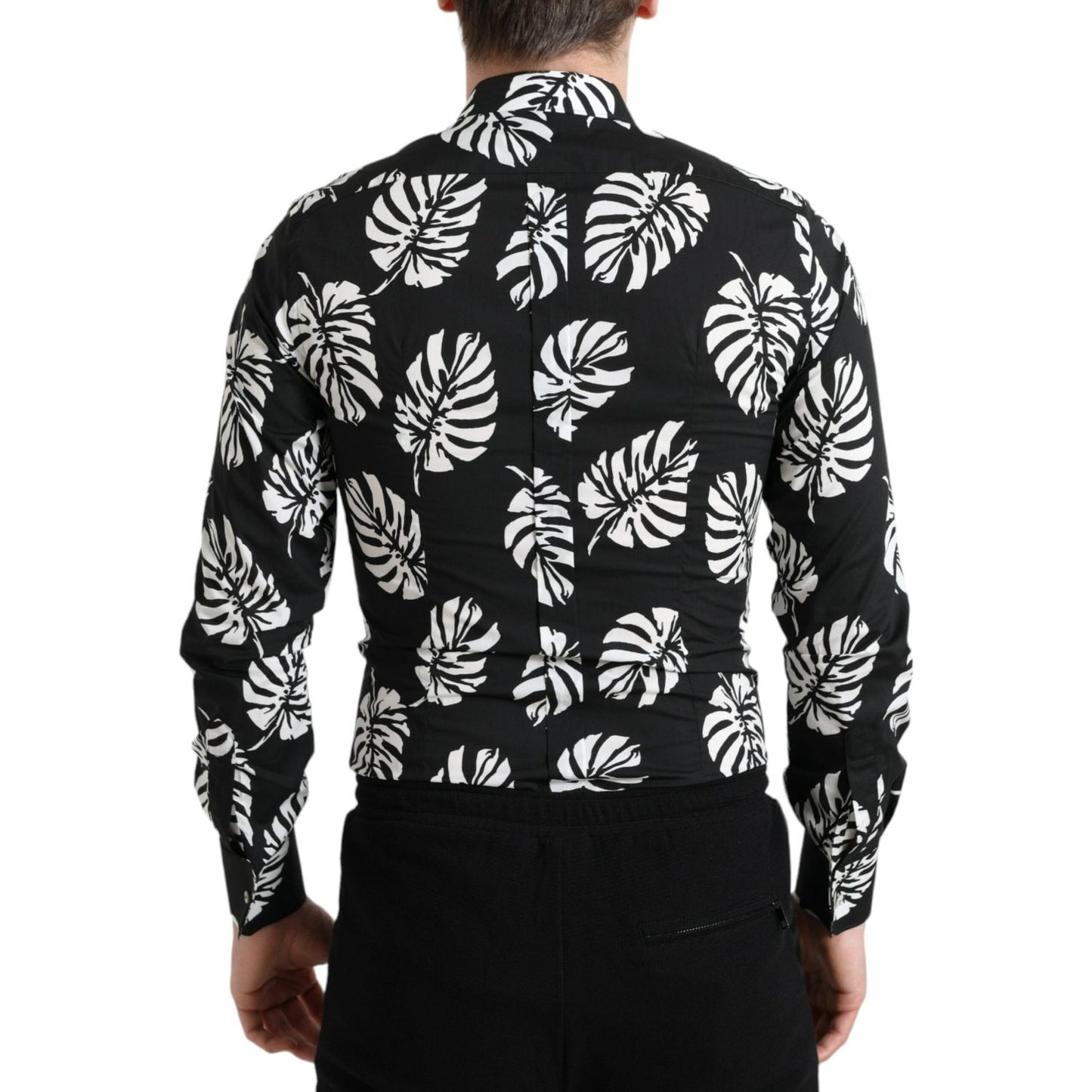 Dolce & Gabbana Black Leaf Cotton Men Formal GOLD Dress Shirt TSH84699-39