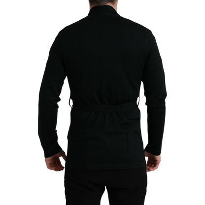 Dolce & Gabbana Black Cashmere Long Sleeves Belted Wrap Robe