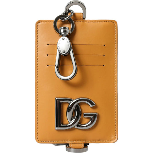 Dolce & Gabbana Orange Calf Leather Credit Card Holder Clip On Wallet BAG1113