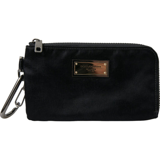 Dolce & Gabbana Black Nylon Logo Plaque Keyring Pouch Clutch Bags BAG1122