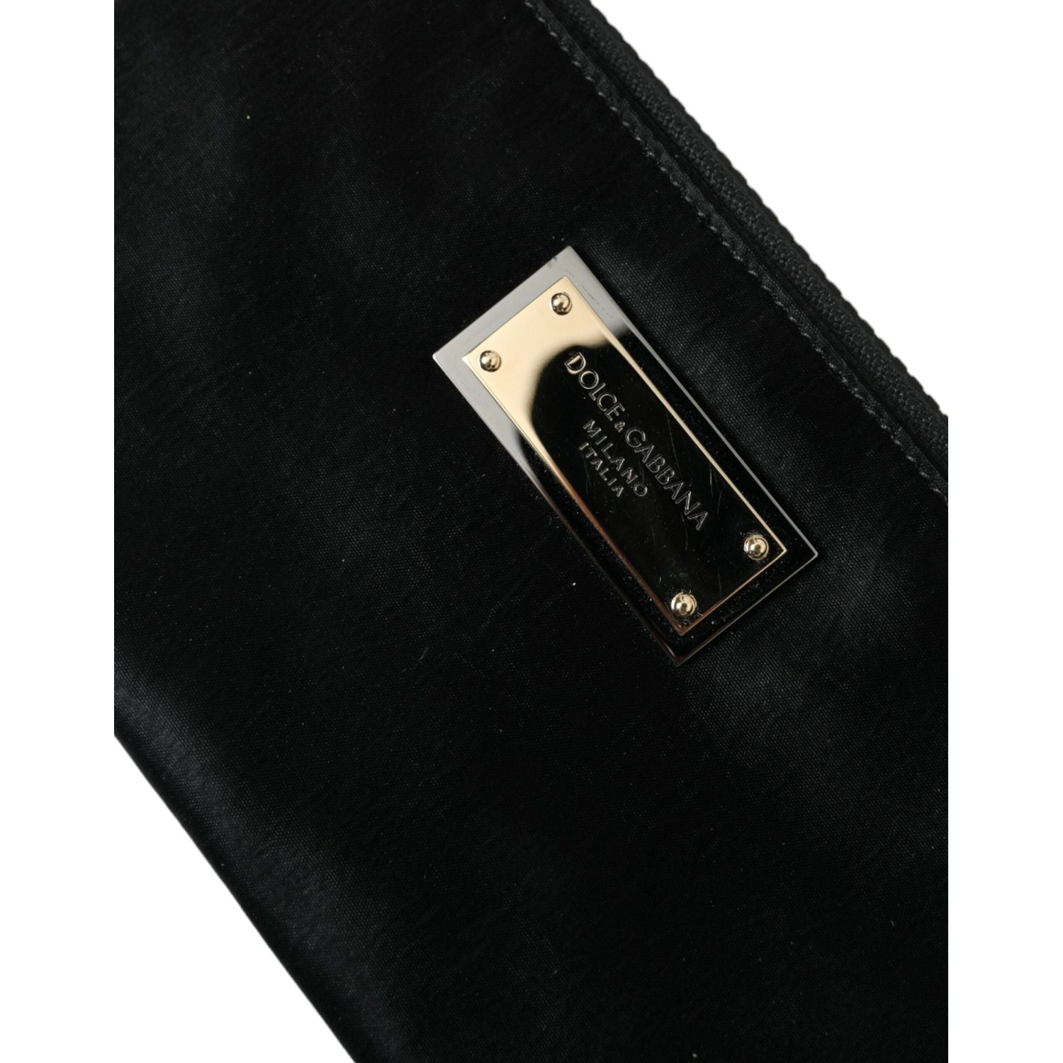 Dolce & Gabbana Black Nylon Logo Plaque Keyring Pouch Clutch Bags