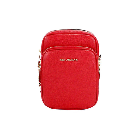 Michael Kors Jet Set Bright Red Pebbled Leather North South Chain Crossbody Bag 73895