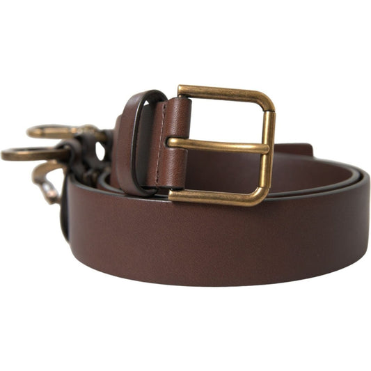 Dolce & Gabbana Brown Calf Leather Gold Metal Buckle Belt BEL9033-110