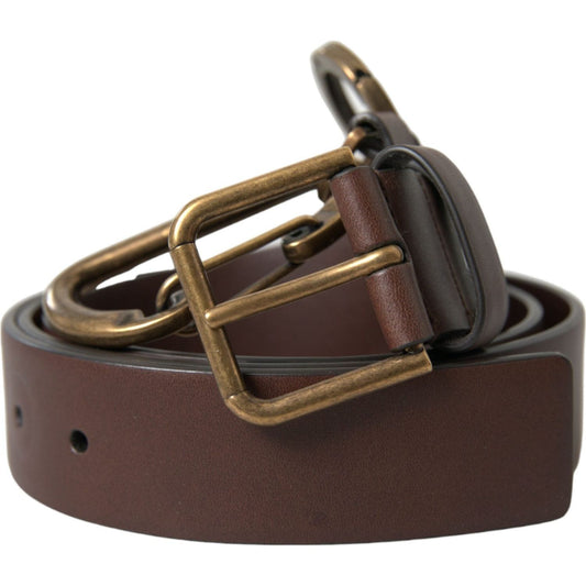 Dolce & Gabbana Brown Calf Leather Gold Metal Buckle Belt BEL9034-100