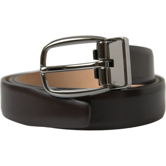 Dolce & Gabbana Dark Brown Leather Silver Metal Buckle Belt BEL9092-90