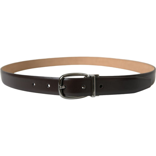 Dolce & Gabbana Dark Brown Leather Silver Metal Buckle Belt BEL9092-90