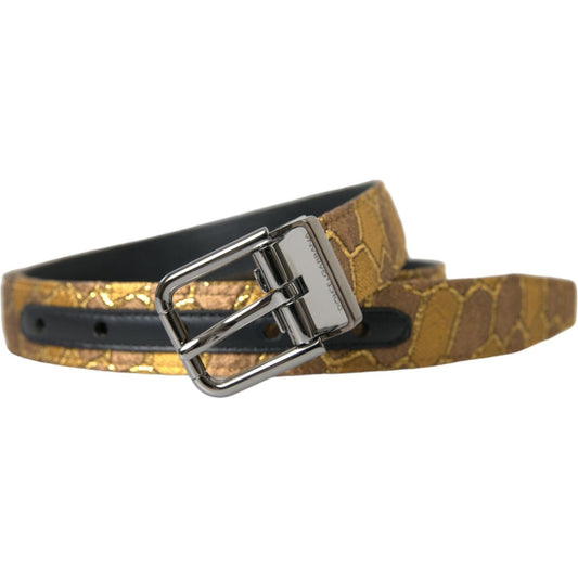 Dolce & Gabbana Gold Leather Jacquard Silver Metal Buckle Belt BEL9101-90