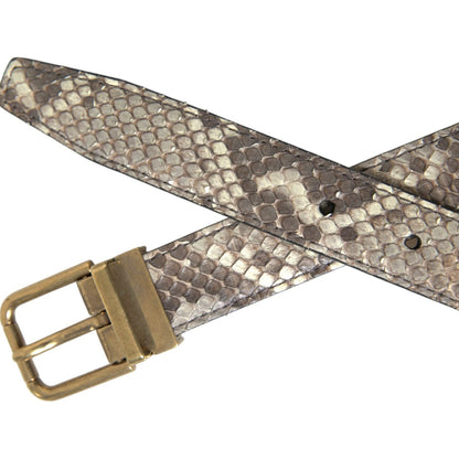 Dolce & Gabbana Brown Python Leather Gold Metal Buckle Belt