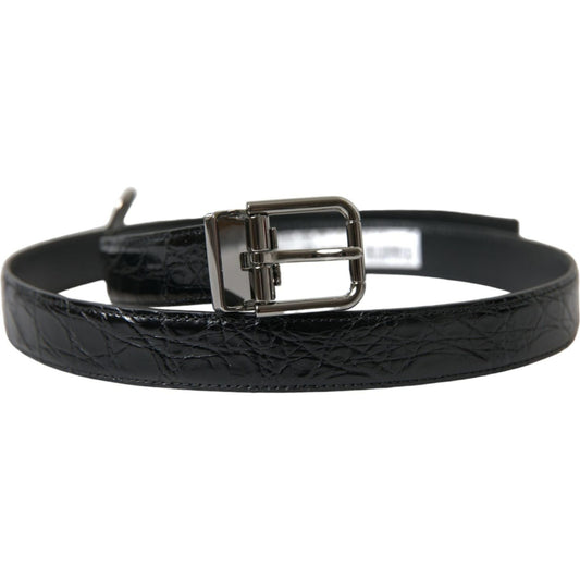 Dolce & Gabbana Black Leather Silver Metal Buckle Belt BEL9106-90