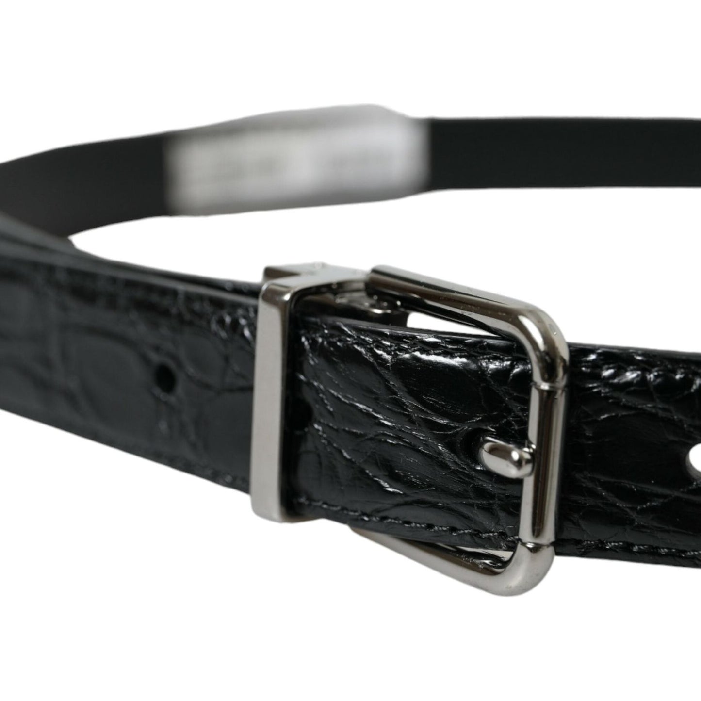 Dolce & Gabbana Black Leather Silver Metal Buckle Belt BEL9106-90