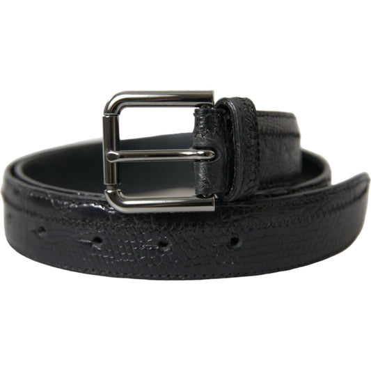 Dolce & Gabbana Black Exotic Leather Silver Metal Buckle Belt BEL9110-80