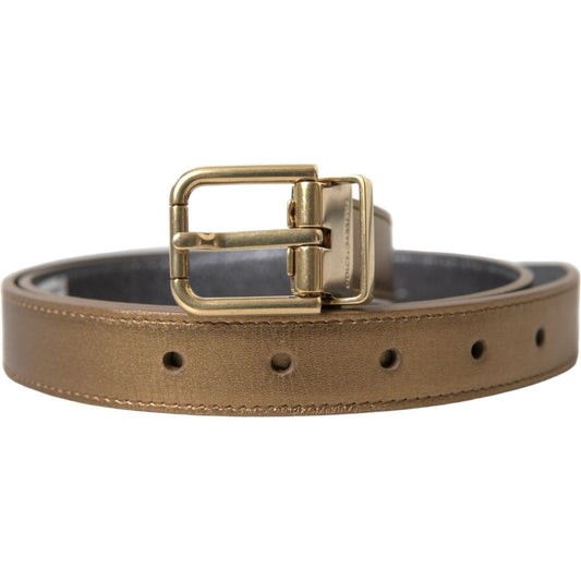 Dolce & Gabbana Metallic Gold Calf Leather Metal Buckle Belt BEL9115-85